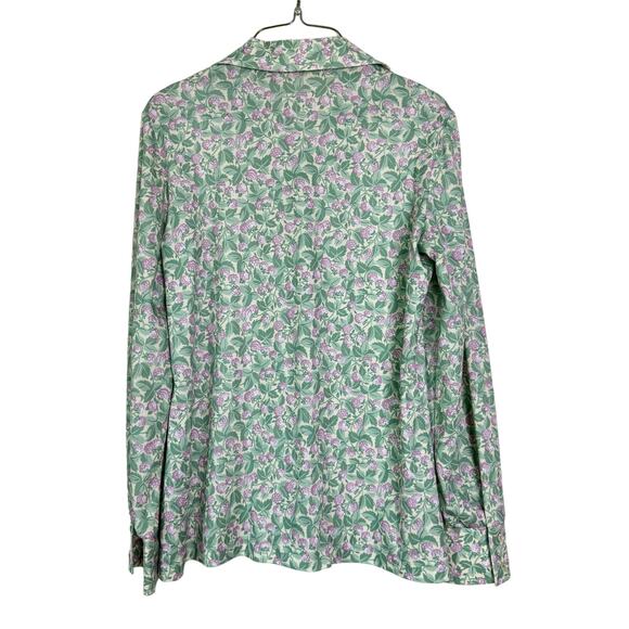 Vintage green purple clover flower print long sleeve button up blouse LARGE - Picture 4 of 5